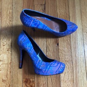 Brand New Schutz Size 8 Printed Blue/Purple Pumps